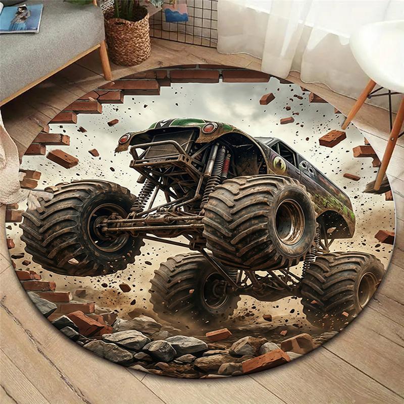 Racing speed bear roar Round Area Rug,Carpet Rug for Living Room Bedroom Sofa Playroom Decor,Non-slip Floor Mat
