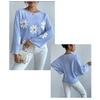 GMXIA Свитер-пуловер с вышитым верхом и одной линией плеча Sweet Flower Loose Knit Top
