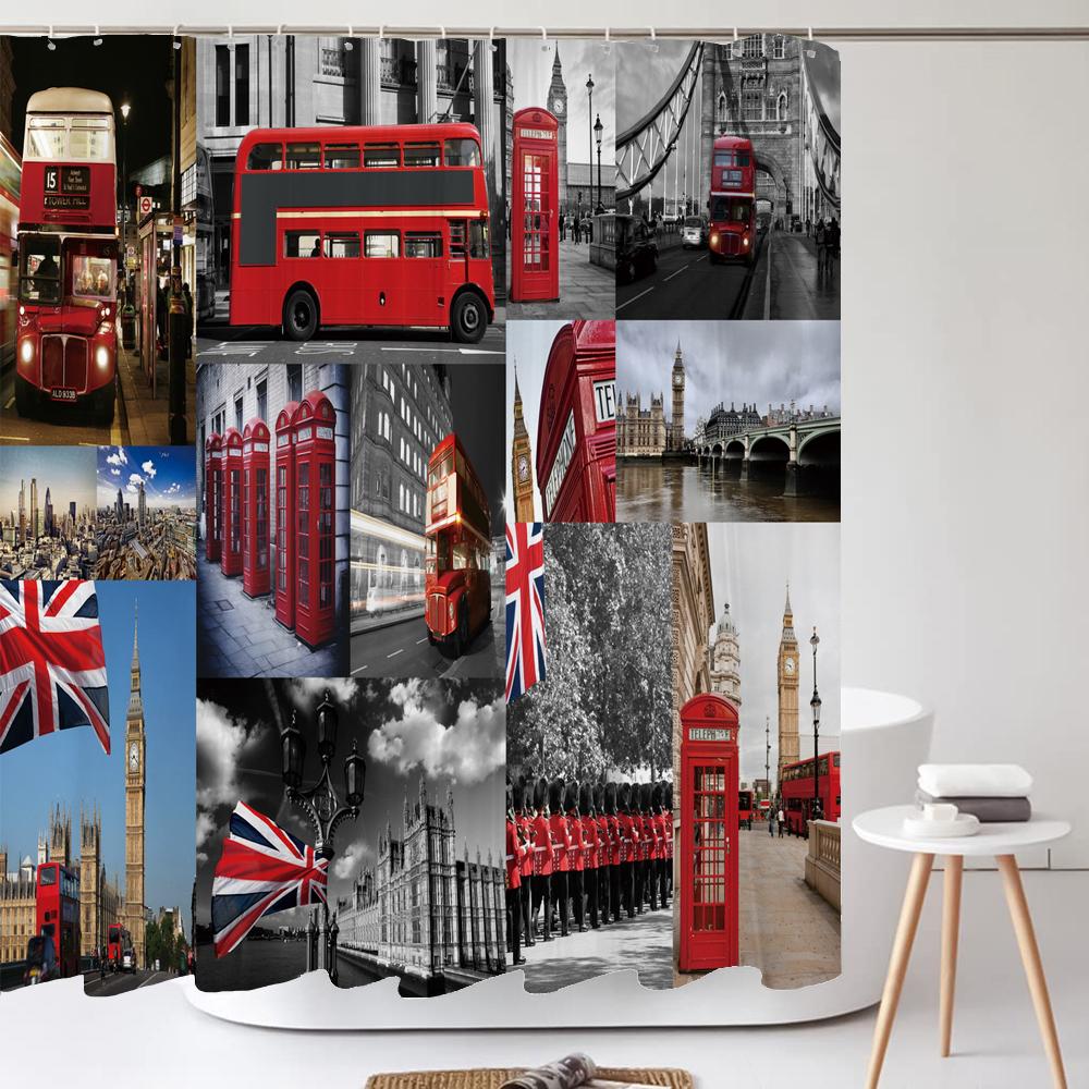 Famous Architectural Scenery Shower Curtain Printed European Landscape Polyster Home Decor Bathroom Curtain with Hooks