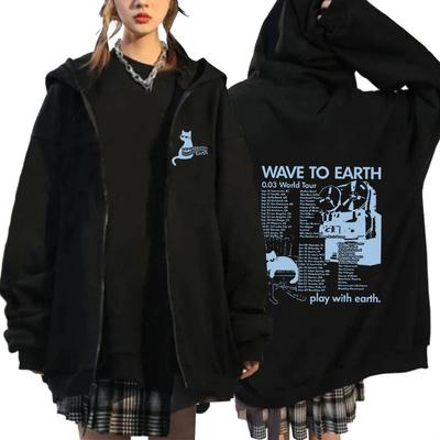 Kpop Band Wave To Earth Cat 0.03 World Tour Толстовка с капюшоном на молнии для мужчин и женщин в стиле ретро Harajuku Модный пуловер с капюшоном Пальто Уличная одежда