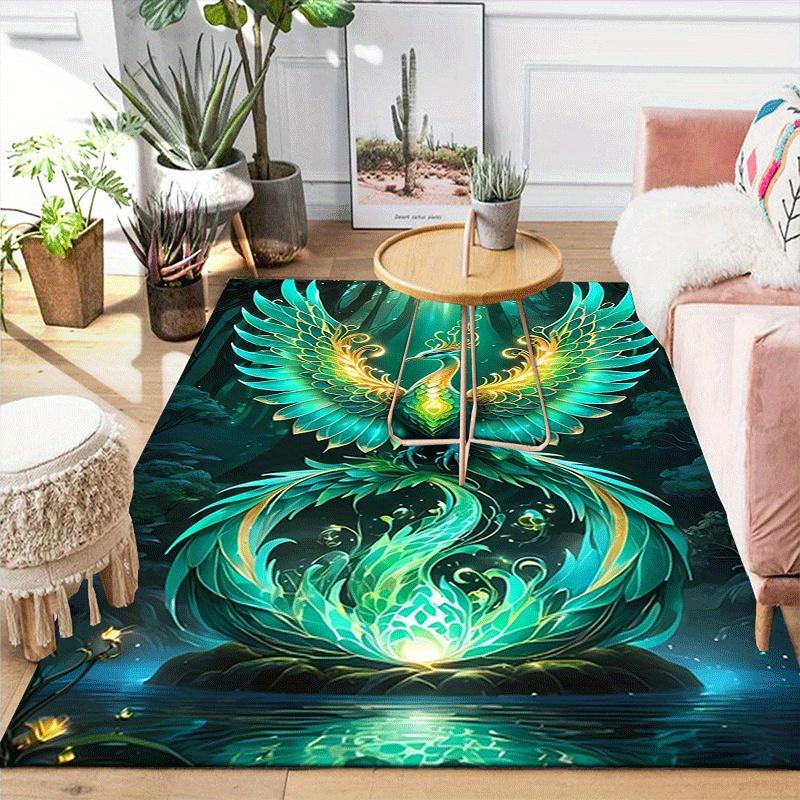 1pc Elegant Phoenix Design Area Rug - Soft, Anti-Slip, and Durable Gaming Room Decor for Bedroom