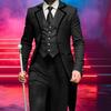 Men Tuxedo Gothic Style Slim Fit Tuxedo Jacket Lapel Long-Sleeved Suit Coat Retro Design Punk Mid-length Overcoat