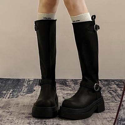 Модные осенне-зимние женские ботфорты до колена, лаконичные слипоны, обувь на толстой подошве, женские винтажные ковбойские боты в западном стиле
