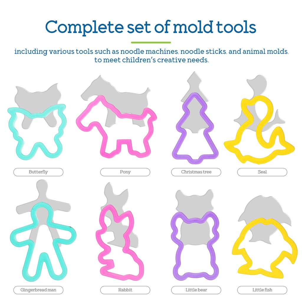 22 Pcs Children's Colored Mud Noodle Machine Pieces Set Animal Molds Toys Mini Clay Plastic Tool Kit Miss