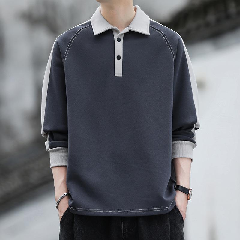 Мужская свободная рубашка поло с длинными рукавами на весну и осень