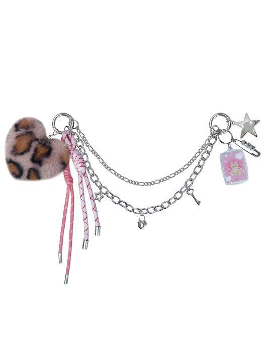 VVV Heart Leopard Rope Chain Keyring _ Pink