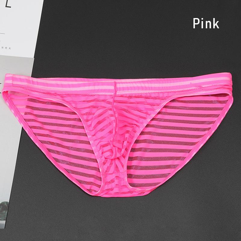 Men Mesh Striped Transparent Briefs Low Waist Ultra-thin Ice Silk Sexy Breathable Underwear Underpant Men Gays Sissy Panties