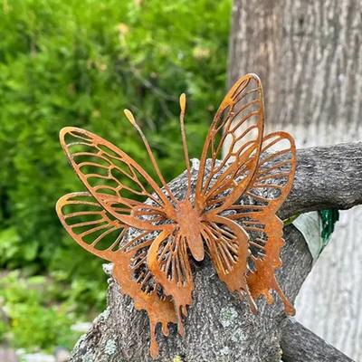 Украшение на стену Бабочка Железо Ржавый цвет 3D Бабочка Уличное Полое Двухслойное Украшение Бабочка для Забора Двери Ствола Дерева