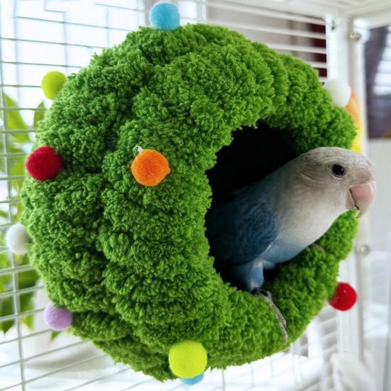 Плюшевое гнездо для птиц Мягкий круглый домик для птиц с ушками Уютное теплое гнездо-укрытие для попугая Пушистая пещера-гнездо для неразлучника конура волнистого попугайчика кореллы
