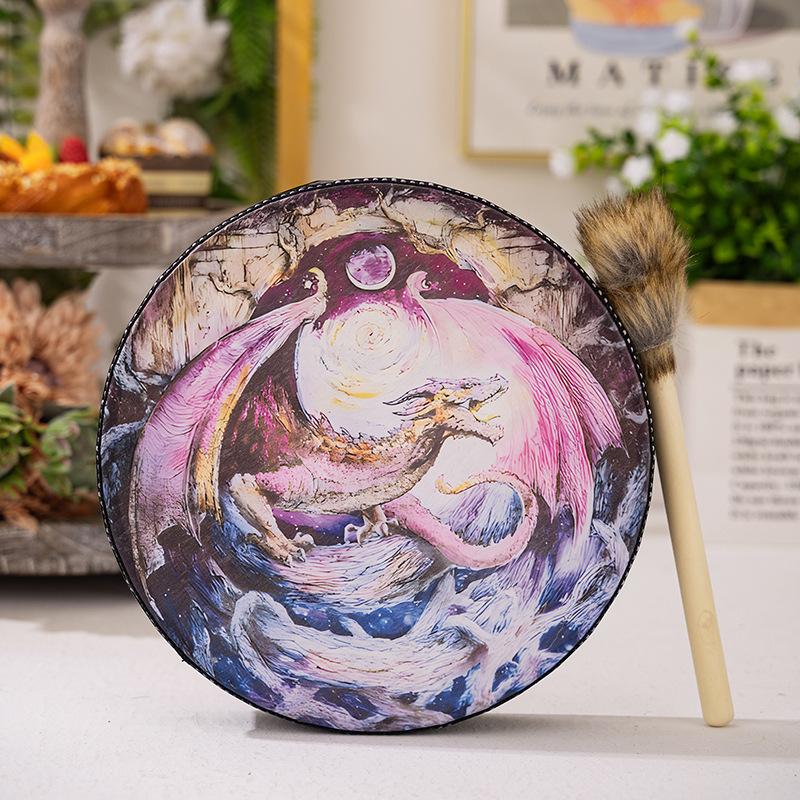 Decorative Hand Drum with Drumstick, Patterned Percussion Drum for Holiday Scene Decor