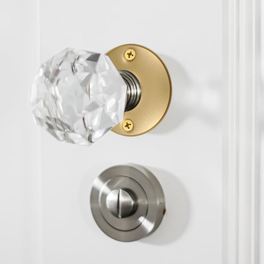 2 Pack Door Knob Cover Plate, Door Lock Replacement Parts, Round Gold Doors Lock Plate, Polished Brass Vintage Backplates Replacement for Interior