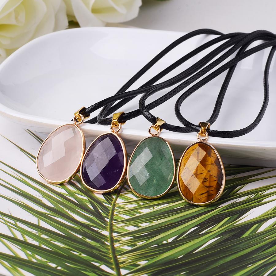 New Fashion Natural Stone Facet Crystal Amethyst Lapis Lazuli Pendant Necklace Gemstone Jewelry DIY Pendant