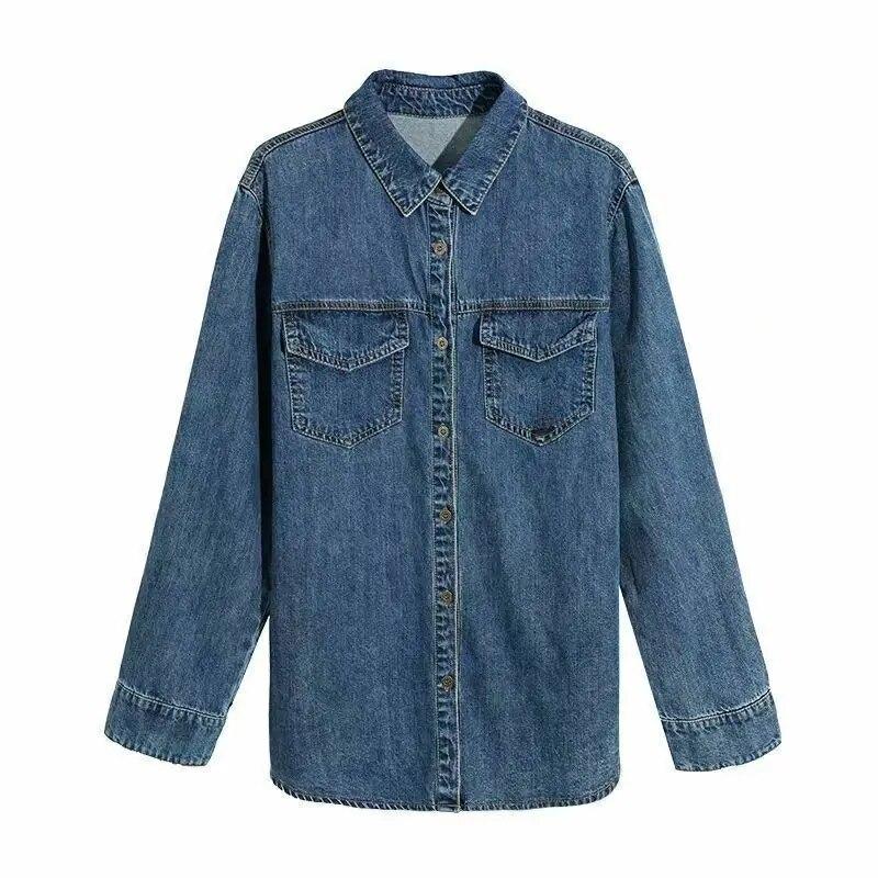 Джинсовая рубашка женская весна осень однобортные топы ретро с длинным рукавом повседневная модная рубашка
