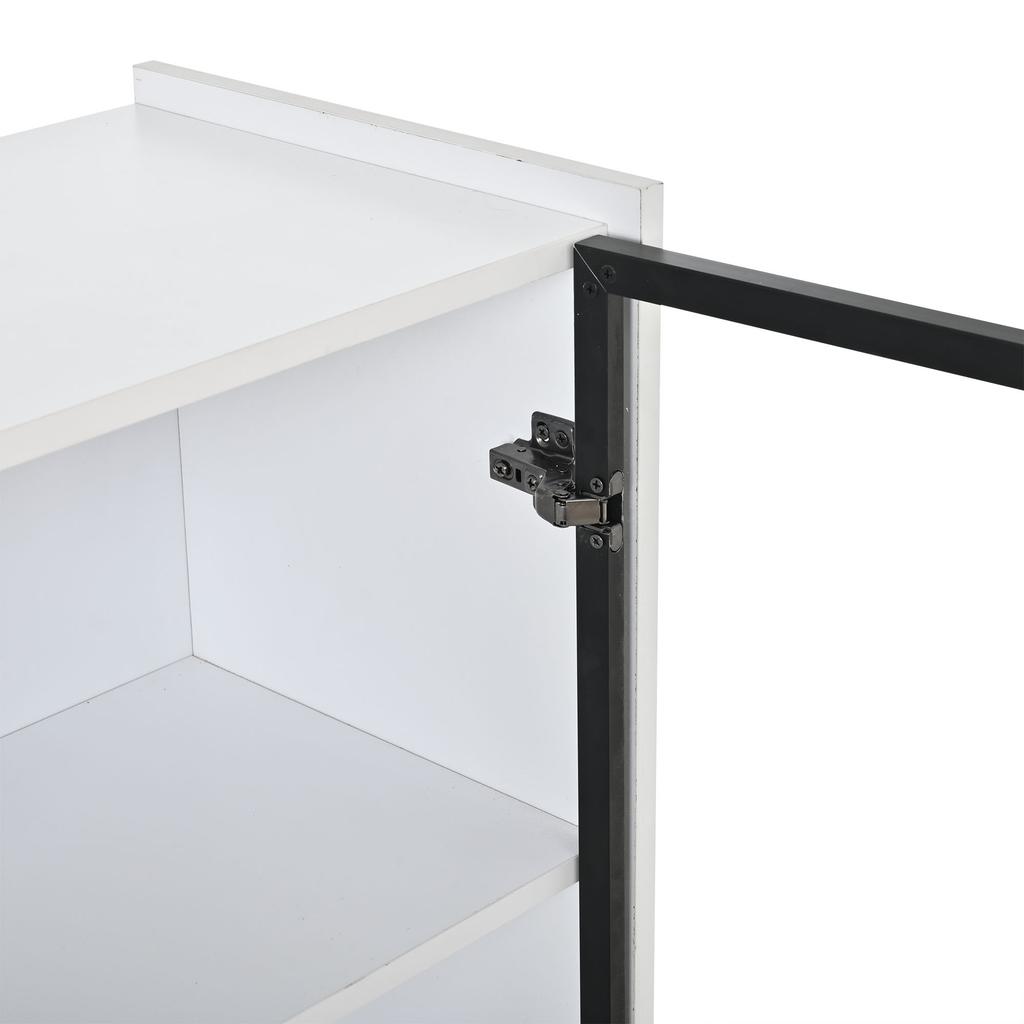 Modern LED Display Cabinet Height 120cm with LED Lighting, Living Room Cabinet with Glass Doors and Folding Door, Chipboard Display Cabinet, White