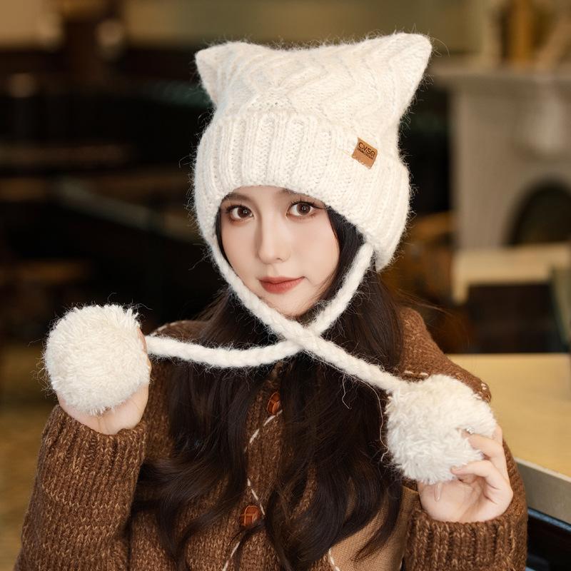 Корейская милая и универсальная шерстяная шапка с кошачьими ушками, модная повседневная теплая шапка для осени и зимы, защита от холода на открытом воздухе, шапка с защитой ушей