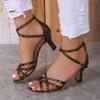 2024 Лето Новая модная верхняя одежда с круглым носком и открытым носком, однотонные сексуальные женские сандалии большого размера с высоким каблуком для женщин