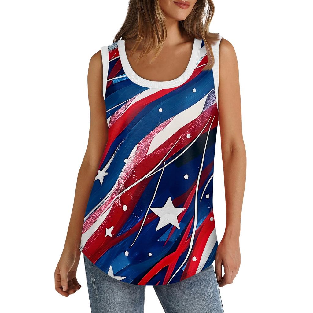 Womens Tank Top U Neck Basic Casual Flowy Summer Sleeveless Deep Side Cut Print Tops For Women