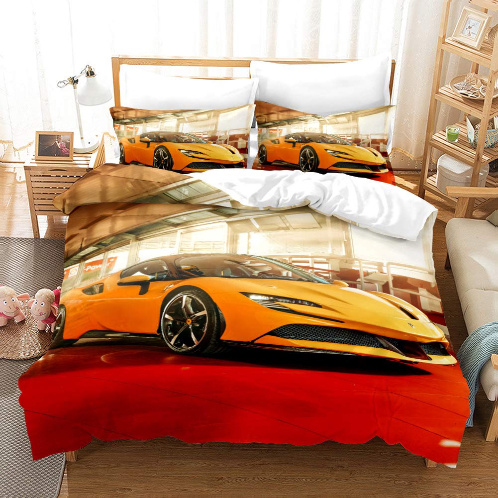 Sport Racing Car Duvet Cover Set Blue Race Car Bedding Set Full Size Boys Blue Flame Extreme Speed Sports Car Comforter Cover