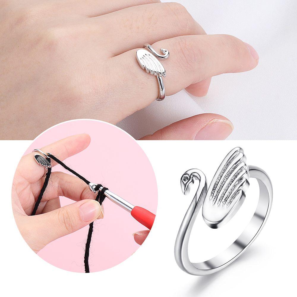 Swan Sewing Accessories Adjustable Finger Wear Thimble Ring Yarn Guides Knitting Loop Crochet Ring