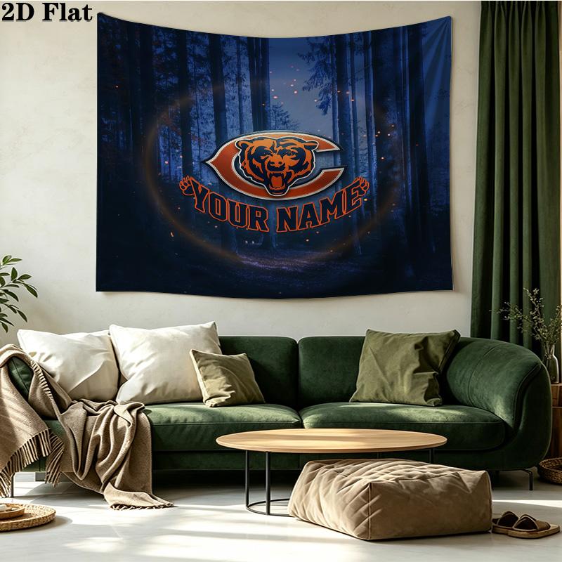 Custom Name Chicago Bears2 Printed Tapestry – Wall Hanging for Bedrooms, Dorms, and Home Decor
