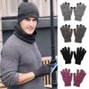 Fashion Knitted Touch Screen Gloves Hat Scarf Gloves Set Beanie Cap Fleece Scarf Winter Warm