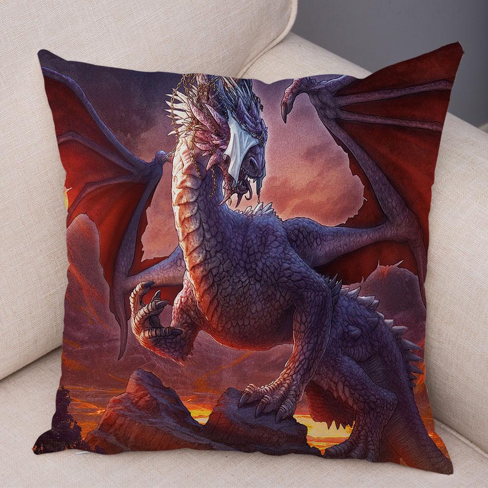 Наволочка с мультяшным животным принтом, чехол для подушки с рисунком дракона, декоративная наволочка для автомобиля, дивана, дома, гостиной