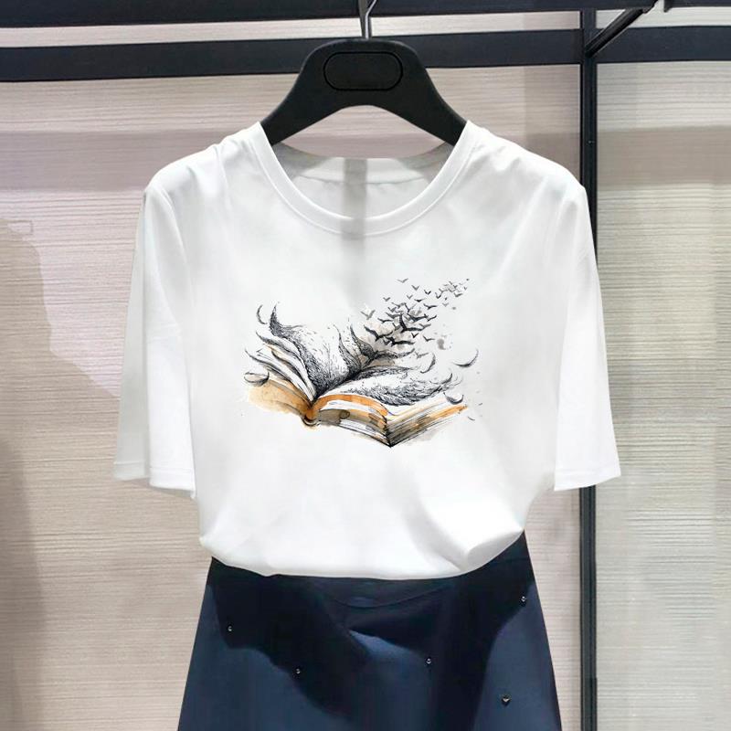 (Азиатский размер) Модный принт с цветочным принтом, стильная тенденция, милая женская повседневная футболка, повседневная женская футболка с коротким рукавом и графическим принтом