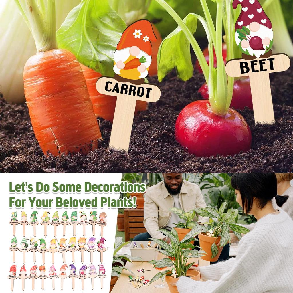 30 шт., деревянные маркеры для растений с гномами, внутренние и уличные садовые колья, этикетки для семян фруктов и овощей, бирки для растений