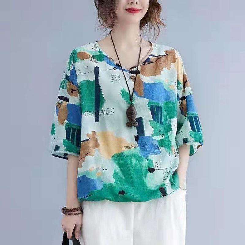 Женский летний модный свободный топ в литературном стиле с принтом и строчкой