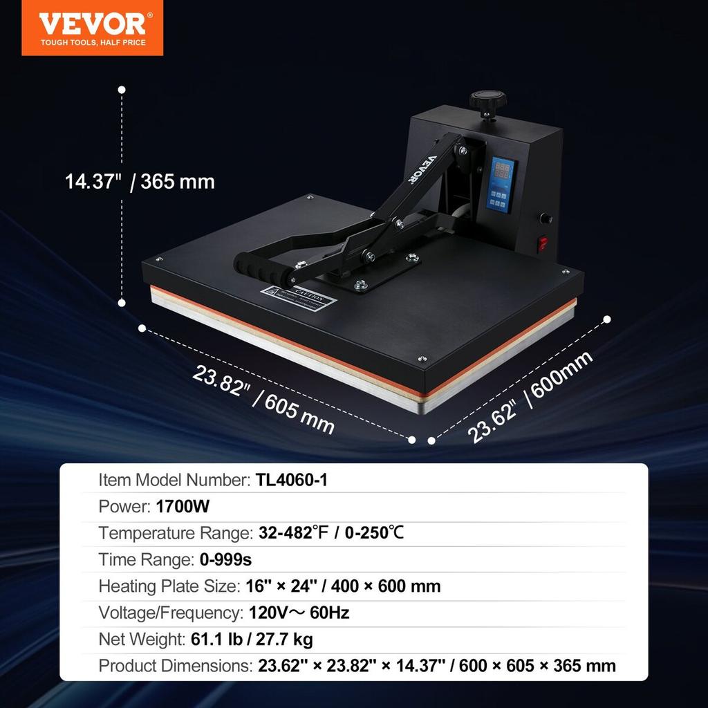 Heat Press Machine 16 x 24 in Sublimation Printer Transfer for DIY T-shirt