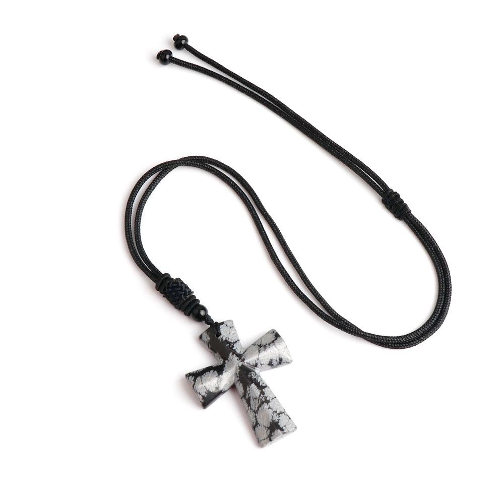 Ожерелье с крестом из агата - полудрагоценный камень, рождественский подарок, цепочка для свитера