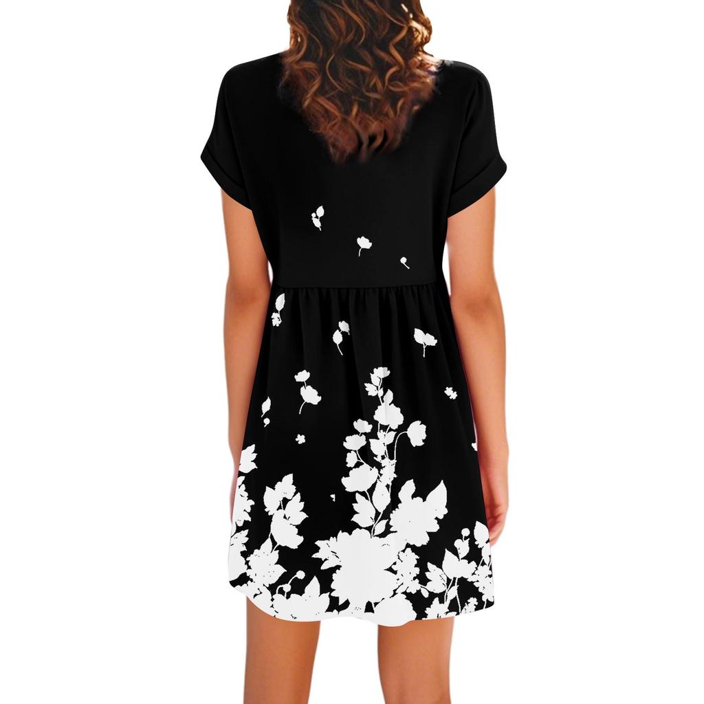 Женское повседневное модное платье с винтажным цветочным принтом и коротким рукавом и V-образным вырезом