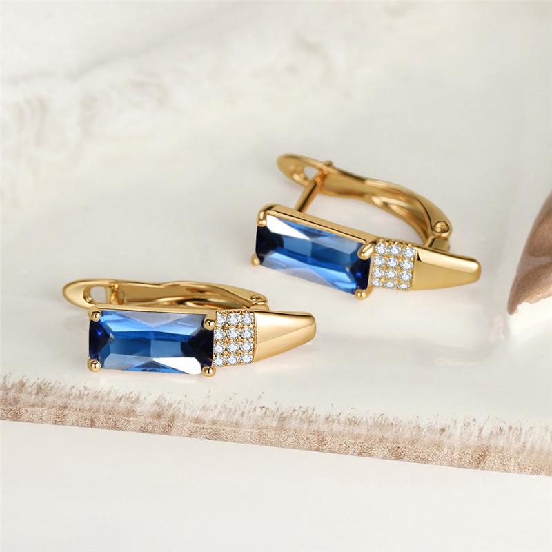 Fashion Geometric Rectangle Stone Hoop Earrings Vintage Rose Gold Color Wedding Earrings for Women