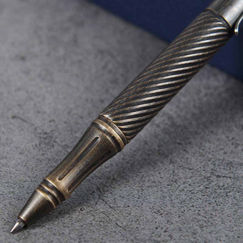 Solid Handmade Brass Gel Ink Pen Retro Twist Pattern Bolt Action Writing Tool