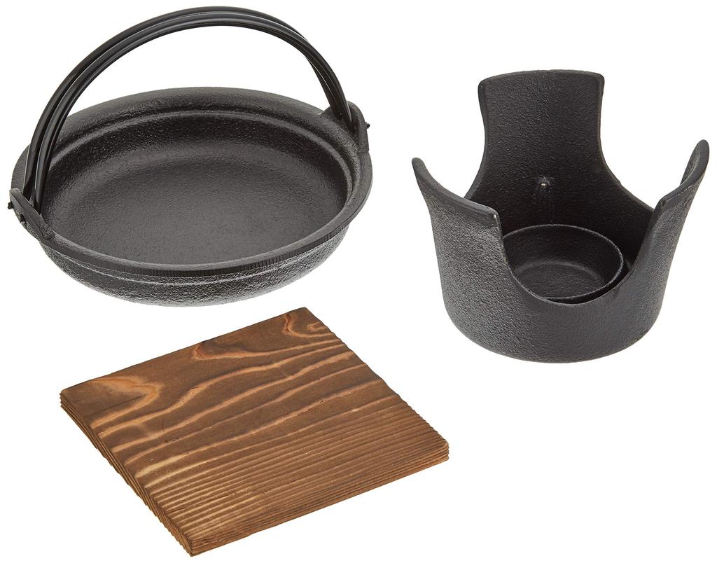Набор для приготовления пищи Asahi Iron Nanbu Sukiyaki Pot Stove Set из литого натурального дерева, японская подставка из железа/дерева QSK41