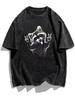 Vintage Raccoon Graphic T-Shirt Washed Cotton Acid Wash Streetwear Tee Retro Animal Print Top Oversized Casual Unisex Apparel