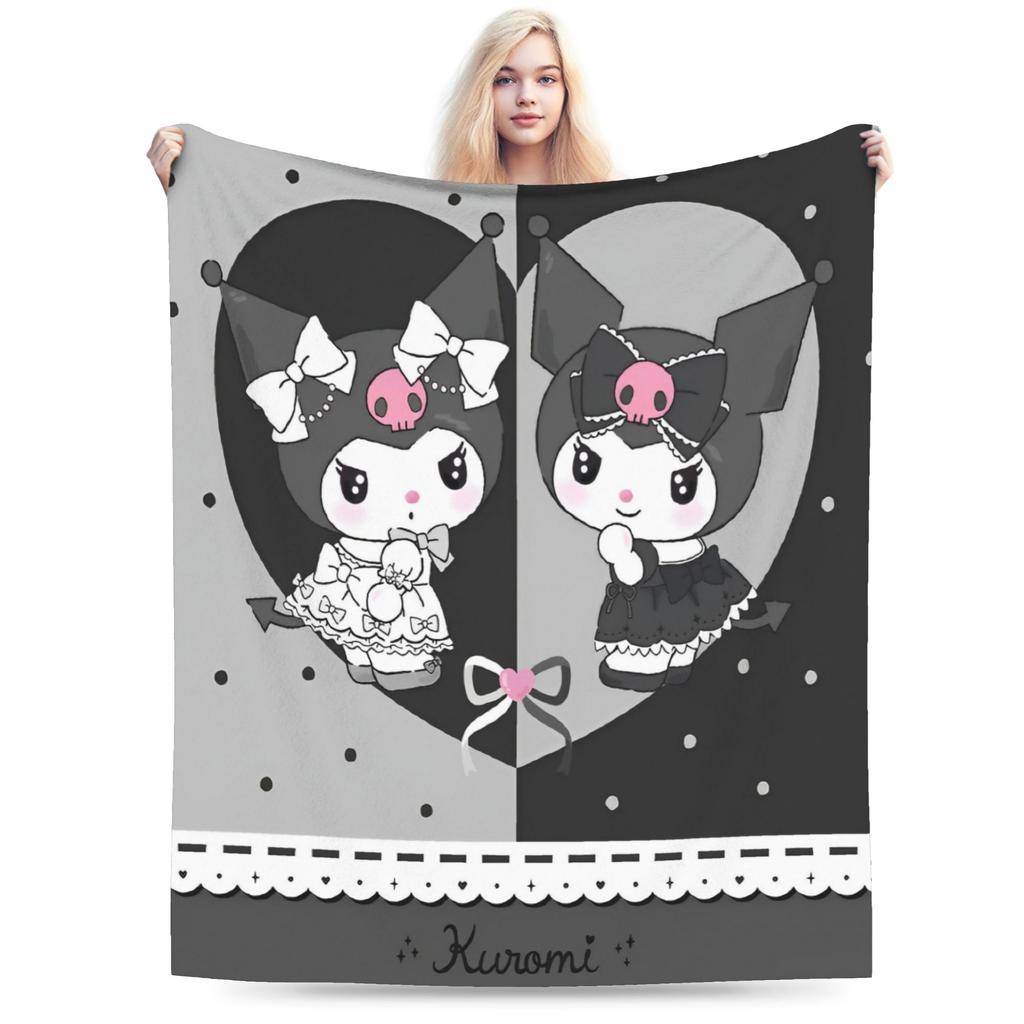 Cartoon Cool Cute Kuromi Fleece Throw Blanket  Blanket for Home Outdoor Super Soft Bed Rug