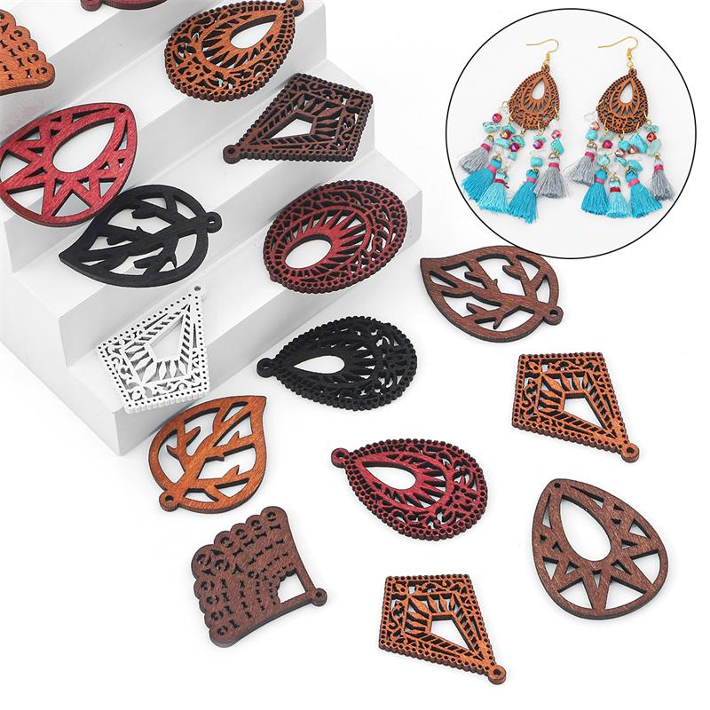 10шт деревянные полые резные орнамент аксессуары для DIY серьги ювелирных изделий ремесло