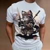 New Retro Men 2024 Fashion Oversized Men's Clothing Quick Drying T-shirt Top T-shirt 3d Samurai Cat Print Short Sleeve T-shirt