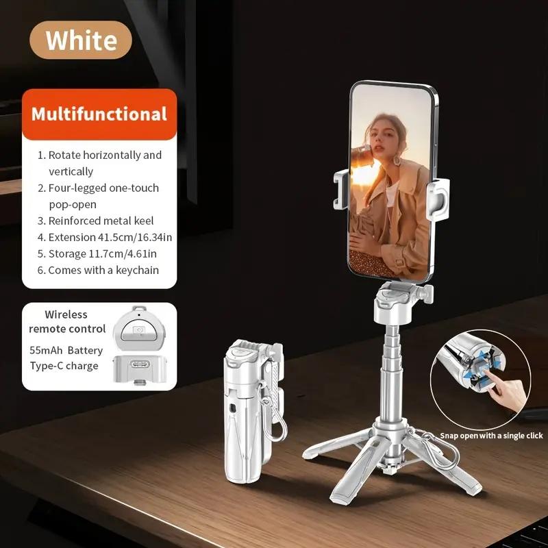 3-в-1 Портативный держатель для телефона, штатив, селфи-палка со съемным беспроводным пультом, USB-зарядка для съемки в горизонтальной и вертикальной ориентации