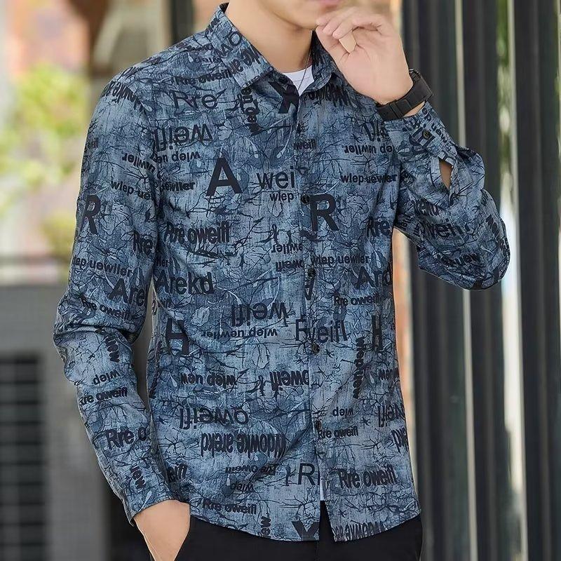 Spring and Autumn New High-Grade Personalized Letter Long-Sleeved Shirt Versatile Hand-Painted Graffiti Shirt Men's Shirt