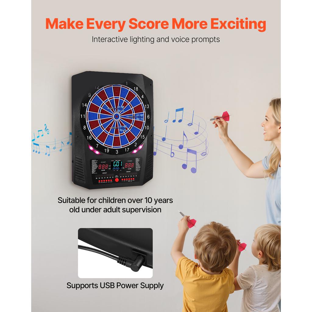 SucceBuy 13,5-дюймовая электронная мишень для дартса 45 игр 474 варианта 8 игроков 6 дротиков 50 мягких наконечников Светодиодный счет для домашней вечеринки бара