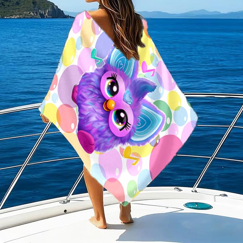 Colorful Furby In Bubbles Microfiber Beach Towel, Lightweight And Quick-Dry, for Summer Travel, Beach Essential, Swimming Pool Outdoor