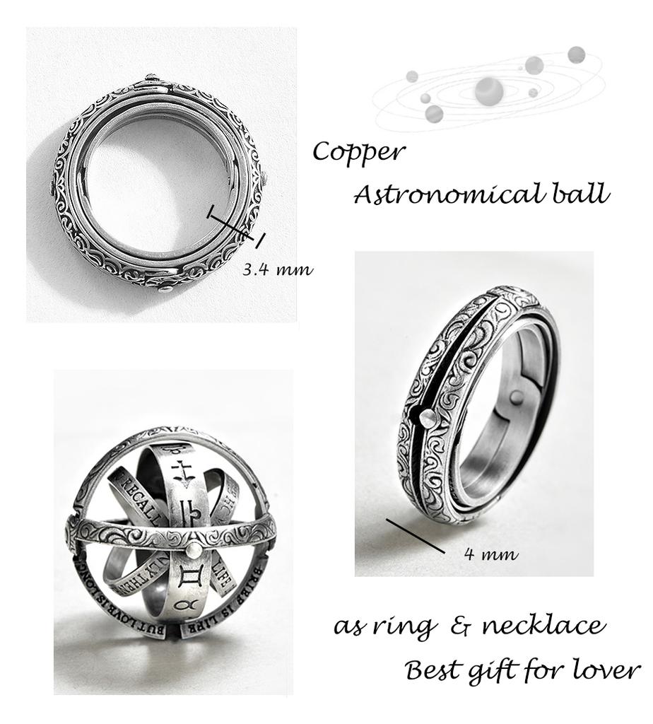 Кольца-подвески для мужчин, вращающиеся космические винтажные кольца с астрономическими шариками, ожерелье для женщин, кольцо на палец с надписью, ювелирные изделия HMM