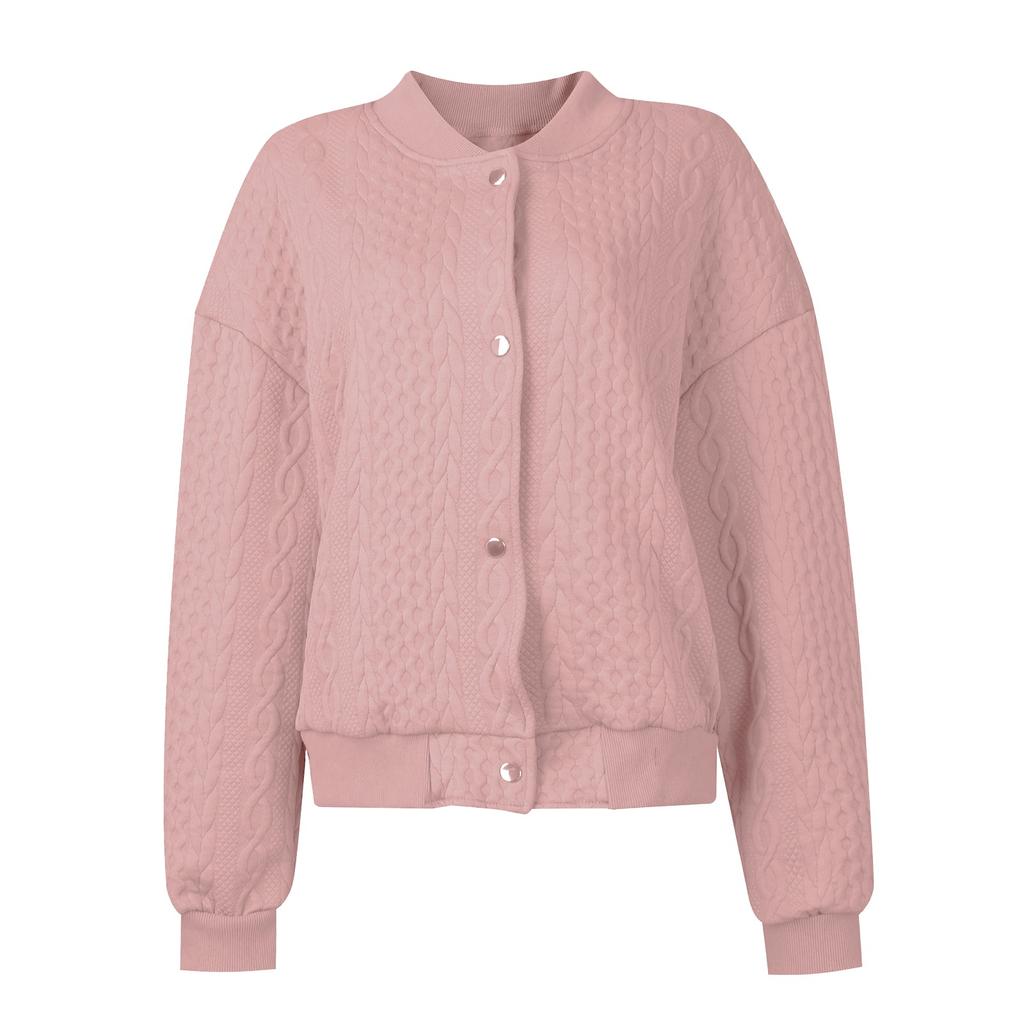 Women's Casual Long Sleeve Baseball Collar Button Front Bomber Jackets Outwear Coats