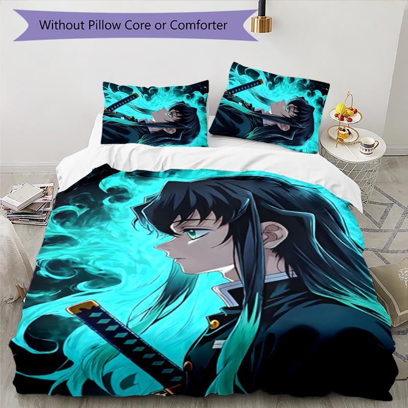 3pcs Tokitou Muichirou1 Design Cover Set - HD Printed Bedding with 1 Cover and 2 Pillowcases - Perfect for Home and Dorm Decor