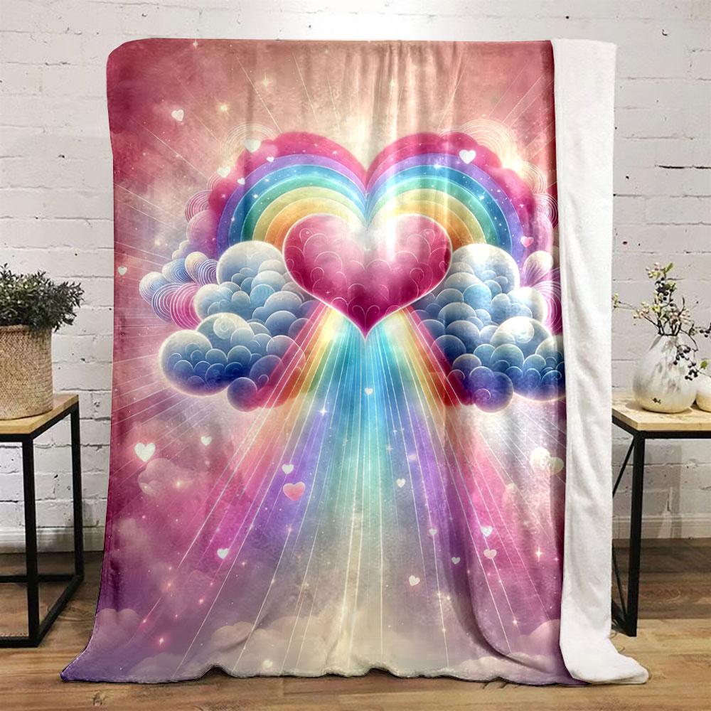 Heart Rainbow Cloud Blanket bedroom Blanket for Livingroom Couch lunch break Soft throw for Friend's festival Gift