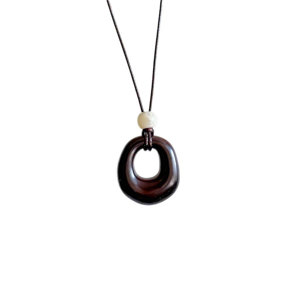 Leather Rope Geometric Pendant Necklace Adjustable Length Sweater Chain Women