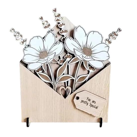 Деревянная цветочная открытка с подставками Экологичный персонализированный конверт Цветочная коробка Подарок на День матери