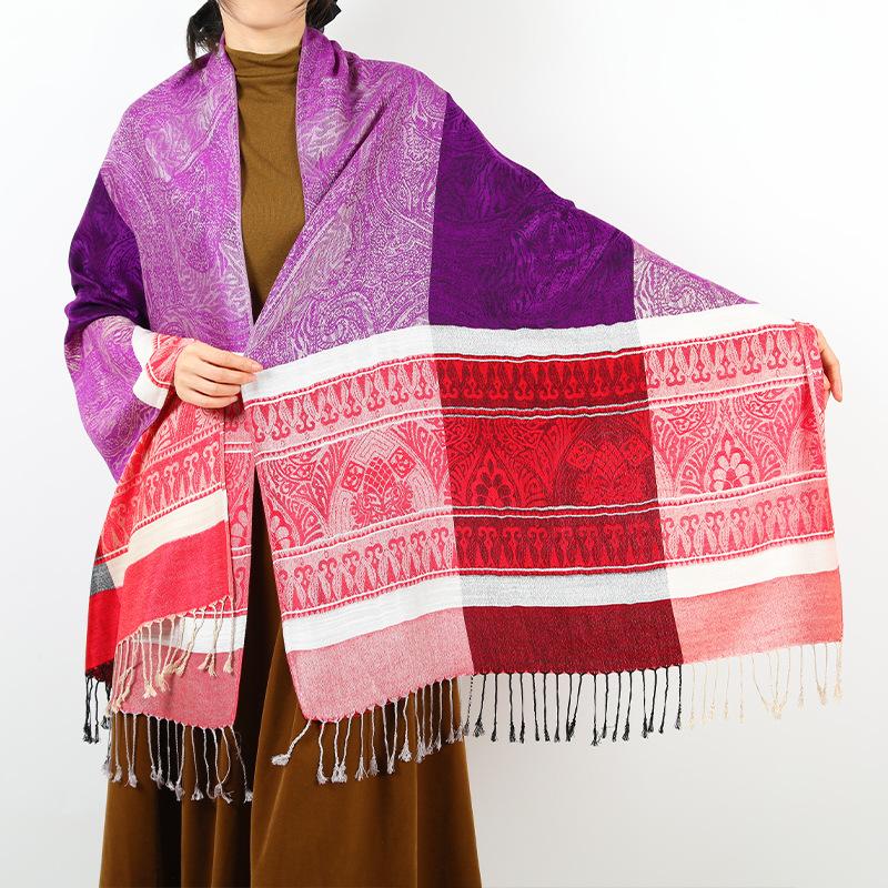 New Women's Outer Shawl Contrasting Color Striped Scarf Women's Autumn and Winter Warm Scarf Scarf Fashion Shawl